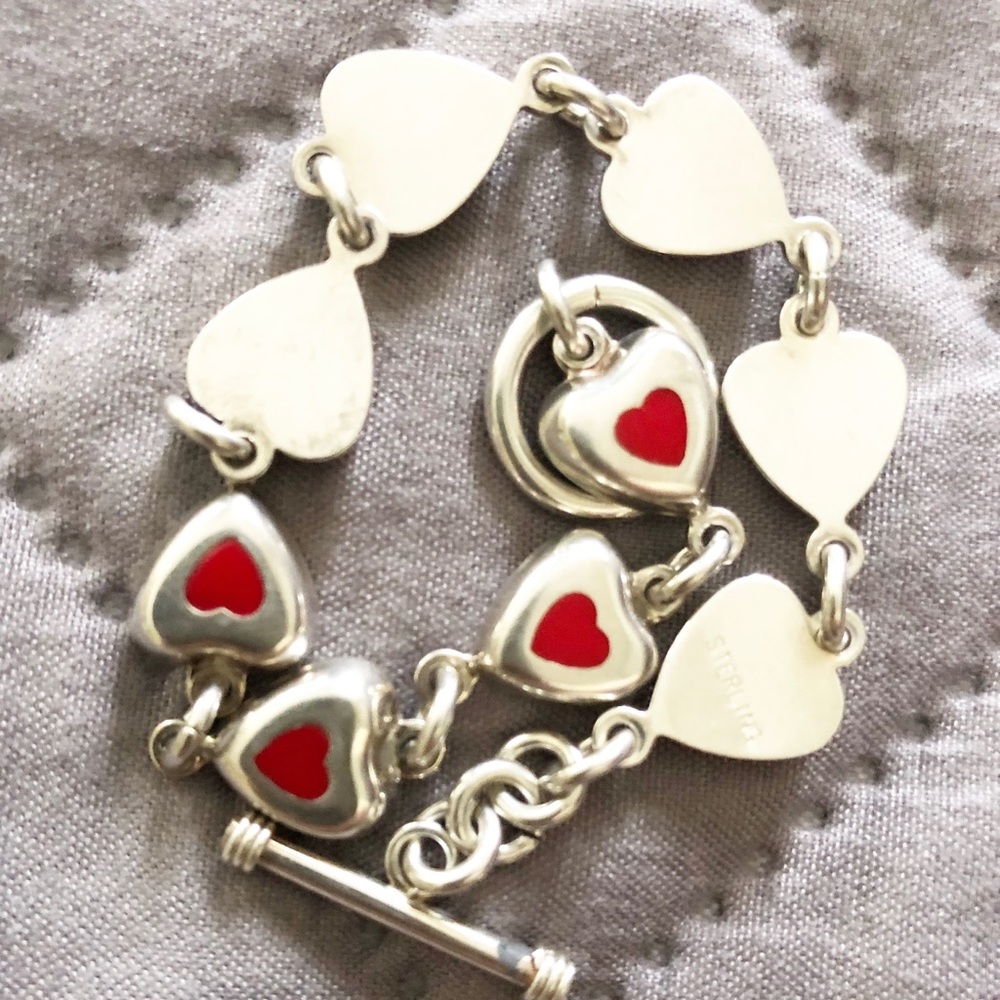 RED Vintage Sterling Silver enamel  Inlay 7" Bracelet. B3 - Picture 9 of 12